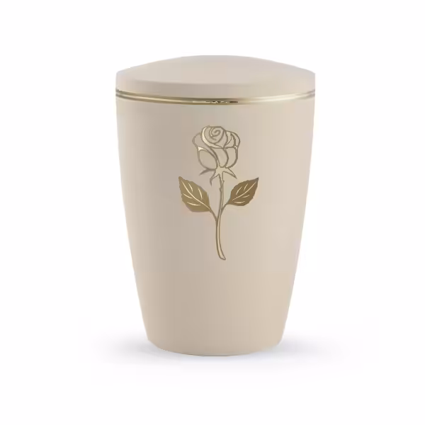 eine Urne mit Rosenornament in Gold