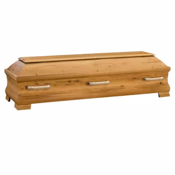 Holzsarg mit Seilgriffen, schlichtes Design.